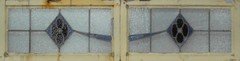 FLORAL PAIR OF OLD ENGLISH STAINED GLASS WINDOWS 53"x 27 1/2"