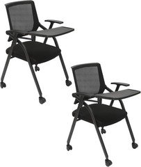 Foldable Nesting Arm Chairs with Writing Tablet Wheels for School Conference