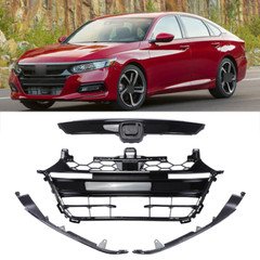 For 2018-2020 Honda Accord JDM Sport Bumper Grille Upper Lower Glossy Black Kit