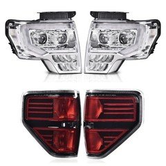 For Ford F150 2009-2014 LED Headlight & Tail Light Assembly Clear Chrome Housing