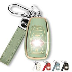 for Subaru Key Fob Cover Case with Genuine Leather Keychain for Subaru Green
