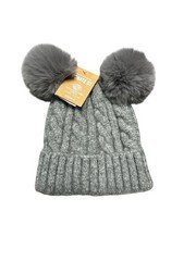 Forever 21 double Pom-Pom cable knit beanie. Gray