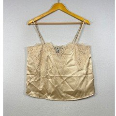 Forever 21 Satin Lace Trim Cami Top Champagne Beige Women's Size L