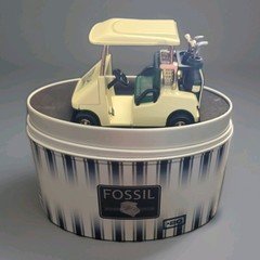 Fossil Golf Cart Mini Desk Clock Beige Analog Arabic Numerals 