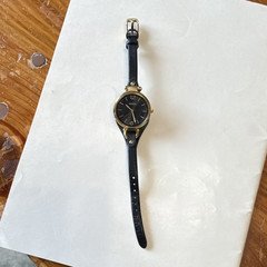 Fossil Women's Quartz Analog Watch Black Dial Gold-Tone Case Black Leather