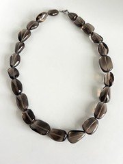 FP 925 Sterling Clasp Smoky Quartz/Glass Polished Stone  Necklace - 20 Inch