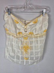 Free People Intimately cream strapleaa boho camisole w/ embroidered yellow M