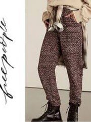 Free People Multi-Textured Jogger Pants in Brown and Cream