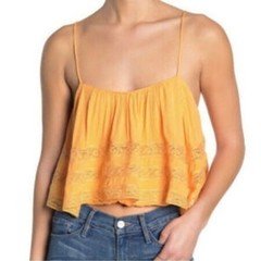 Free People Womens Home Again Crop Camisole Orange Spaghetti Strap Lace NWT