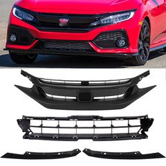 Front Upper Lower Grille Mesh W/ Eyelid Molding For 2019-2021 Honda Civic Sedan