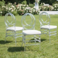 Full Assembled Set of 3 Acrylic Chiavari Dining Chairs with Cushions Clear
