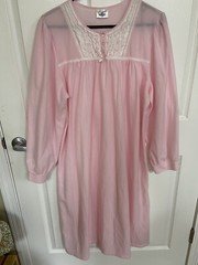 Fundamentals Sears Gown Night Gown Size L  Pink Embroidered Long Sleeves NWOT