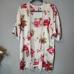 Garden Party Coquette Robe Satin Rose Floral Sz L Fairy Rose Boho Resort Cottage
