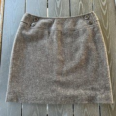 Garnet Hill Women's 100% Wool Brown Lined Skirt With Front Button Accents Size 8