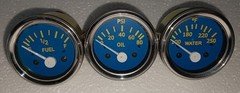 Gauges 52 mm Kit Electrical Water Temp + Oil + Fuel Blue Chrome