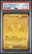 This is a picture showing 2026 POKEMON ASC EN-ASCENDED HEROES MEGA HYPER RARE MEGA CHARIZARD Y EX PSA 10