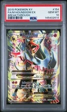 This is a picture showing 2015 POKEMON XY BREAKTHROUGH #154 FULL ART/M HOUNDOOM EX PSA 10
