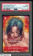 This is a picture showing 2023 One Piece Japanese OP Magazine Vol.16 #028 Portgas.D.Ace PSA 10 GEM MT