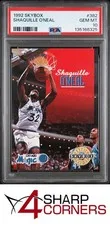 This is a picture showing 1992 SKYBOX #382 SHAQUILLE O'NEAL RC MAGIC HOF PSA 10