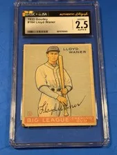 This is a picture showing 1933 Goudey 164 Lloyd Waner Pirates HOF CGC 2.5 Auto JSA 8
