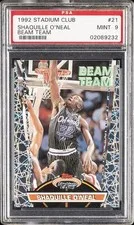 This is a picture showing 1992 TOPPS STADIUM CLUB BEAM TEAM #21 SHAQUILLE O'NEAL ROOKIE RC PSA 9