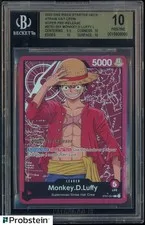 This is a picture showing 2022 One Piece Starter Deck Straw Hat Crew ST01-001 Monkey D. Luffy BGS 10