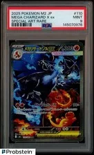 This is a picture showing 2025 Pokemon M2 Japanese Special Art Rare #110 Mega Charizard X ex PSA 9 MINT