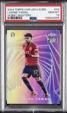 This is a picture showing 2024 TOPPS CHROME UEFA EURO HOBBY MASTERS #H3 LAMINE YAMAL ROOKIE RC PSA 10
