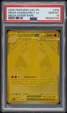 This is a picture showing 2026 POKEMON ASC EN-ASCENDED HEROES MEGA HYPER RARE MEGA CHARIZARD Y EX PSA 10