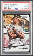 This is a picture showing 2025-2026 PANINI PRIZM FIFA MANGA #4 KYLIAN MBAPPE PSA 10