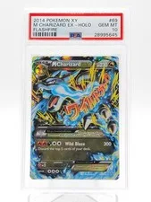 This is a picture showing M CHARIZARD EX 2014 POKEMON XY FLASHFIRE HOLO #69/106 PSA 10 Q0895