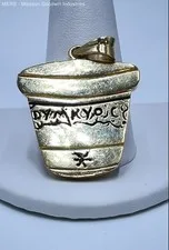 This is a picture showing 14K Yellow Gold Coffee To-Go Cup Pendant Engraved Smitten by Cecelia 16.84g