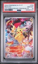 This is a picture showing 2024 POKEMON TRADITIONAL CHINESE 5TH ANNIVERSARY PREMIUM CARD PIKACHU PSA 10