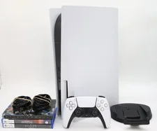 This is a picture showing Sony PlayStation 5 PS5 Disc Edition CFI-1115A 825GB W/Controller & Games