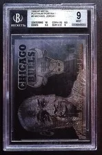 This is a picture showing 1996-97 Metal Platinum Portraits Michael Jordan #5 BGS 9 MINT