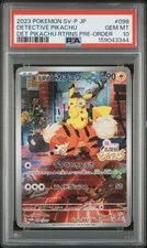 This is a picture showing 2023 POKEMON JAPANESE SV-P PROMO #098 DETECTIVE PIKACHU PSA 10