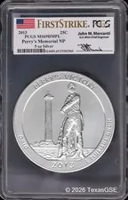 This is a picture showing 2013 25C ATB - Perry's Victory 5oz Silver PCGS MS69DMPL First Strike - Mercanti