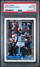 This is a picture showing 1992 TOPPS #362 SHAQUILLE O'NEAL ROOKIE RC PSA 10