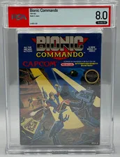 This is a picture showing Bionic Commando Nintendo NES Round SOQ Sealed new PSA 8.0 B Graded Capcom