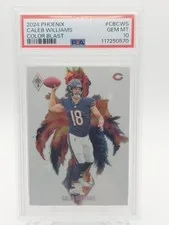 This is a picture showing CALEB WILLIAMS 2024 PHOENIX COLOR BLAST ROOKIE #CB-CWS BEARS PSA 10 Q7639