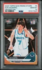 This is a picture showing 2026 TOPPS NOW RISING STARS ORANGE FOIL #5 KON KNUEPPEL ROOKIE RC 18/25 PSA 10