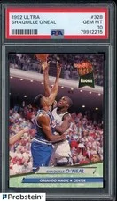 This is a picture showing 1992-93 Fleer Ultra #328 Shaquille O'Neal Magic RC Rookie HOF PSA 10