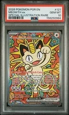 This is a picture showing 2026 POKEMON POR EN-PERFECT ORDER SPECIAL ILLUSTRATION RARE MEOWTH EX PSA 10
