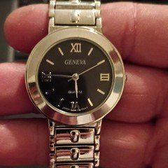 Geneva Women's Quartz Dress Watch Black Dial 28mm Silver Steel Bracelet