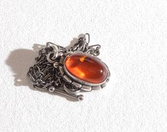 Georg Jensen Sterling Silver Pendant of The Year 2001 with Amber