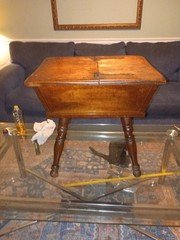 GEORGE S BENT Brown Medium Wood Lift-Top Hinged Lid Storage Table w Turned Legs