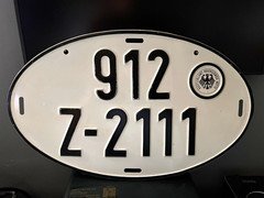 German Oval License Plate 912 Z-2111 Braunschweig-Mitte White/Black Eagle Seal