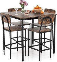 Giantex 5-Piece Dining Set Counter Height Table 4 Bar Stools Mix Brown