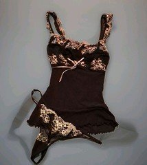 Gillian & O'Malley Intimates Black Lace Trim Mesh Camisole Panties Set, Size S