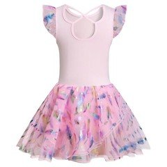 Girls' Flutter Sleeve Criss-Cross Back Dance Leotard with Dress Cutout Back P...